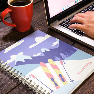 Modern Skiing Winter Ski Slopes Personalised Notebook