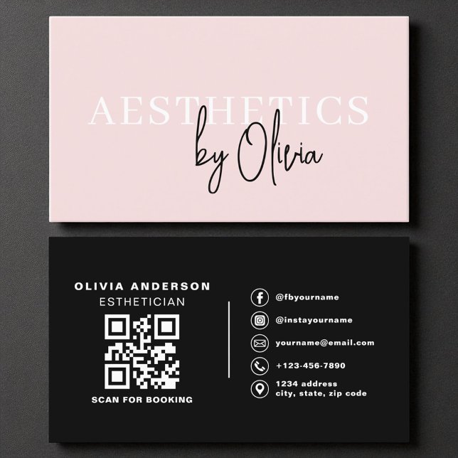 Modern Skincare Aesthetician QR Code Blush Pink  Business Card (Creator Uploaded)