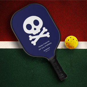 Modern Skull Bones Navy Blue Pickleball Team Paddle