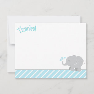 Modern Sky Blue and Grey Elephant Boy Baby Shower Thank You Card