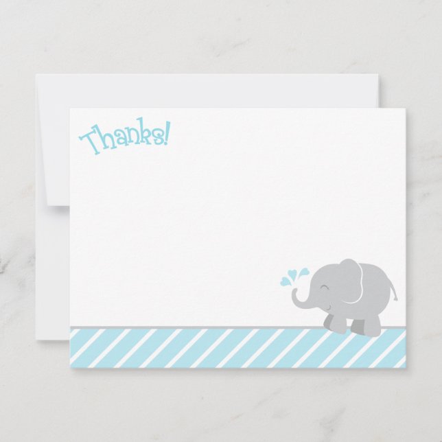 Modern Sky Blue and Grey Elephant Boy Baby Shower Thank You Card (Front)
