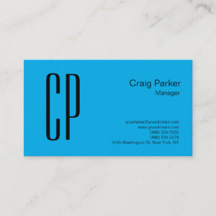 Modern Sky Blue Bold Monogram Professional Business Card
