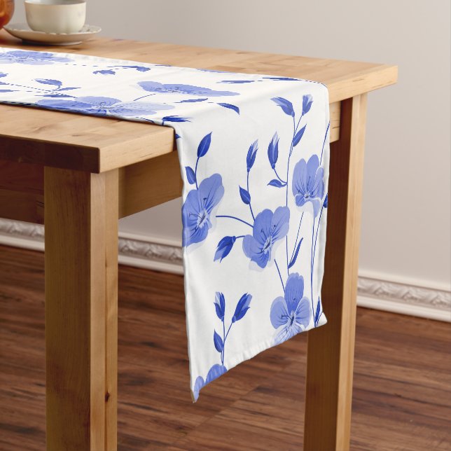 Modern Sky Blue  Daisy Floral  Short Table Runner (In Situ)