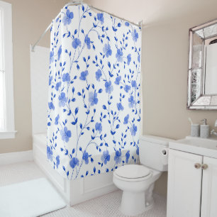 Modern Sky Blue Daisy Floral Shower Curtain