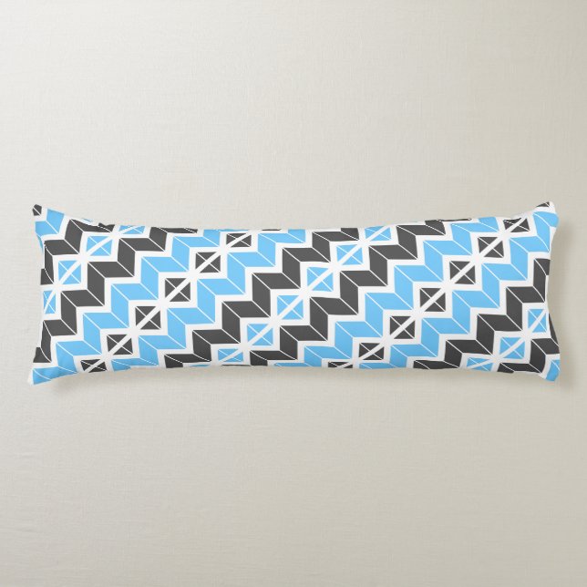 Modern Sky Blue Dark Grey Geometric Herringbone Body Cushion (Front)
