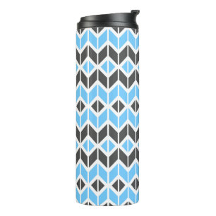 Modern Sky Blue Dark Grey Geometric Herringbone Thermal Tumbler