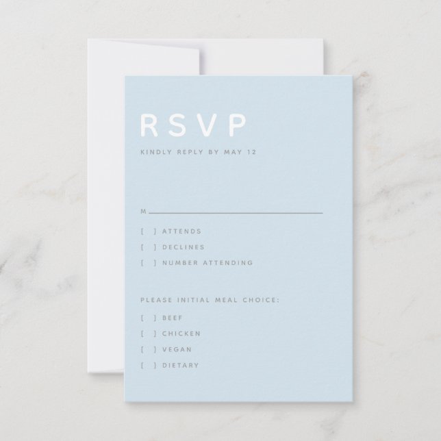 Modern Sky Blue Editorial All Caps RSVP Card (Front)