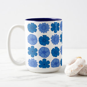 Modern Sky Blue Flowers Two-Tone Coffee Mug