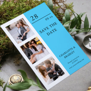 Modern Sky Blue Four Photo Wedding Save The Date