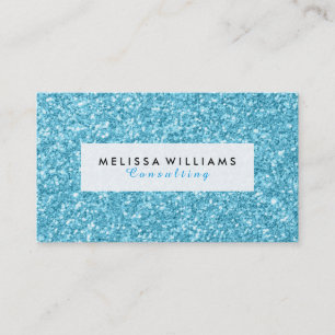 Modern Sky-Blue Glitter Texture White & Black Business Card