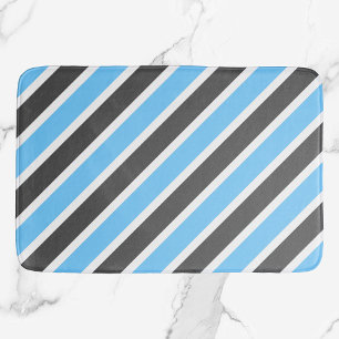 Modern Sky Blue Gray Diagonal Stripes Bath Mat