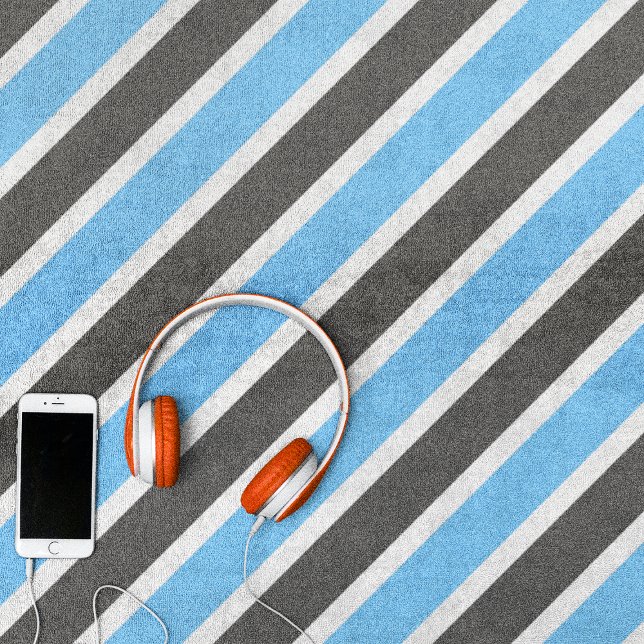 Modern Sky Blue Grey Diagonal Stripes Beach Towel (Creator Uploaded)