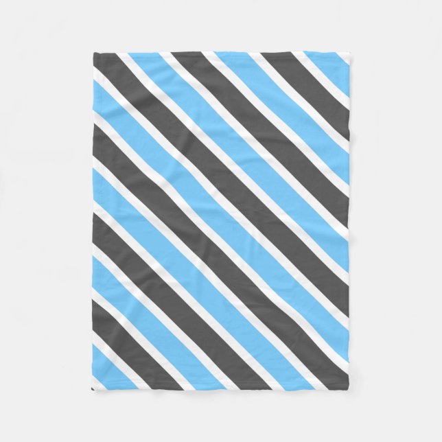 Modern Sky Blue Grey Diagonal Stripes Fleece Blanket (Front)