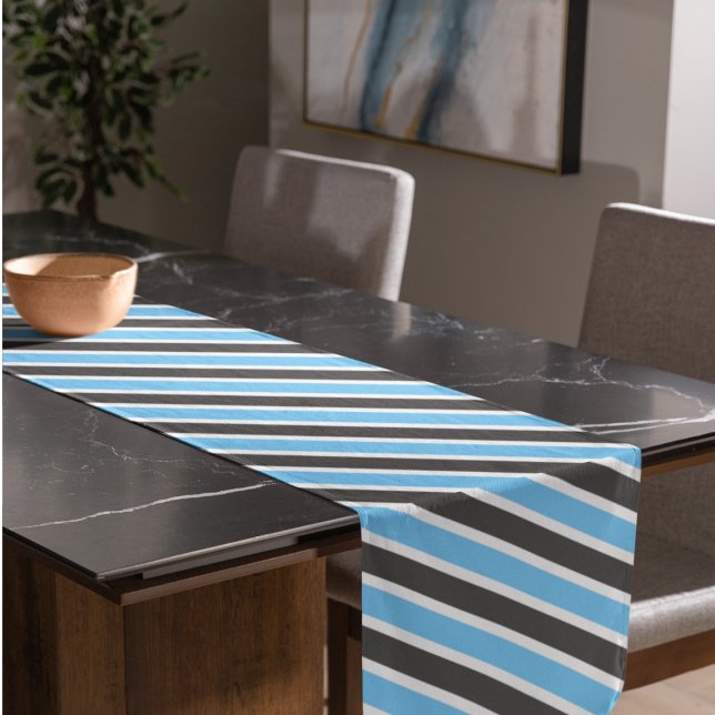 Modern Sky Blue Grey Diagonal Stripes Short Table Runner (Creator Uploaded)