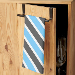 Modern Sky Blue Grey Diagonal Stripes Tea Towel