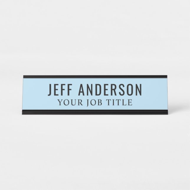 Modern Sky Blue Office Employee Desk Name Plate (Front)