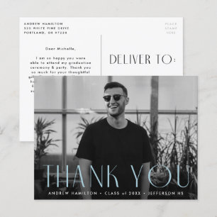 Modern Sky Blue Photo Graduation Thank You Postcard