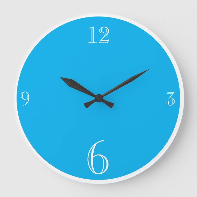 Modern Sky Blue Solid colour Basic minimalist  Large Clock (Front)