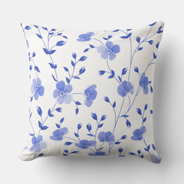 Modern Sky Blue Watercolor Floral    Cushion (Front)