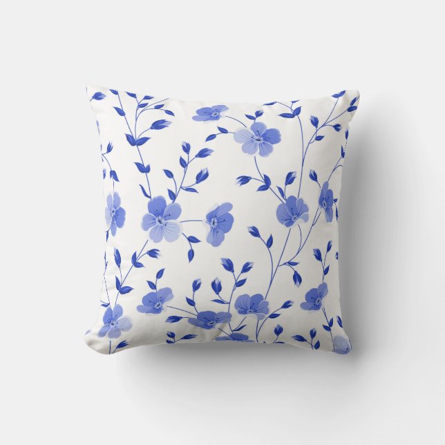 Modern Sky Blue Watercolor Floral    Cushion (Front)
