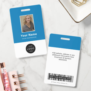 Modern Sky Blue White Corporate Photo Logo ID Badge