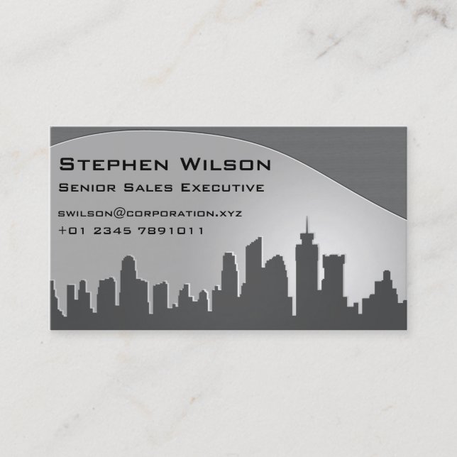 Modern Skyline Grey Business Card (Front)