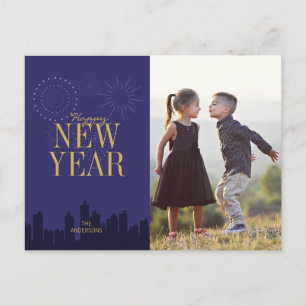 Modern Skyline Happy New Year's Photo Postcard
