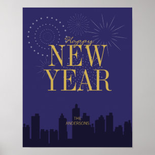 Modern Skyline Happy New Year's Poster Sign