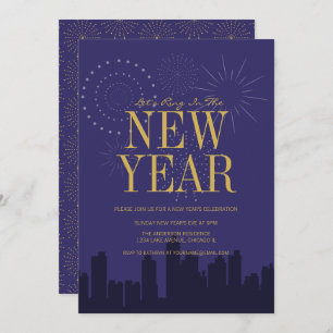 Modern Skyline New Year's Eve Party Card