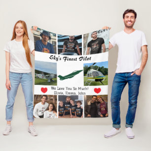 Modern 'Sky's Finest Pilot',Aeroplane,Photo Collag Fleece Blanket