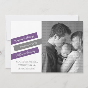 Modern Slant Photo Holiday Card (Purple/Grey)