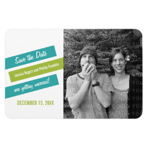 Modern Slant Save the Date Magnet (Aqua/Green)