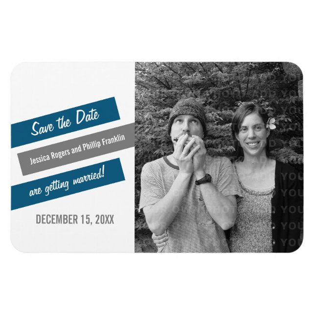 Modern Slant Save the Date Magnet (Blue/Grey) (Horizontal)