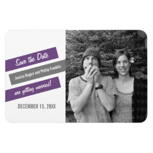 Modern Slant Save the Date Magnet (Purple/Grey)