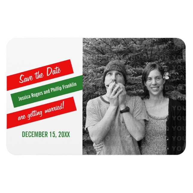 Modern Slant Save the Date Magnet (Red/Green) (Horizontal)
