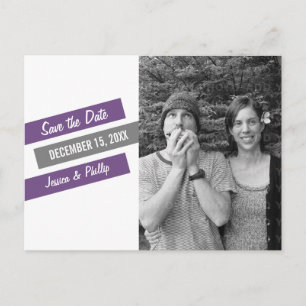 Modern Slant Save the Date Postcard (Purple/Grey)