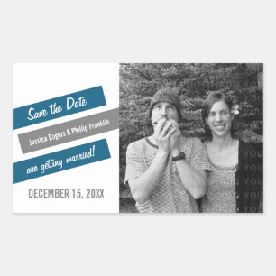 Modern Slant Save the Date Stickers (Blue/Grey)