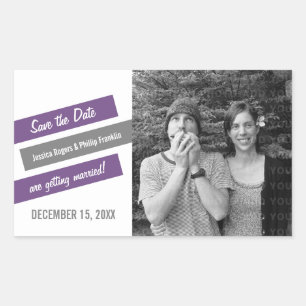 Modern Slant Save the Date Stickers (Purple/Grey)