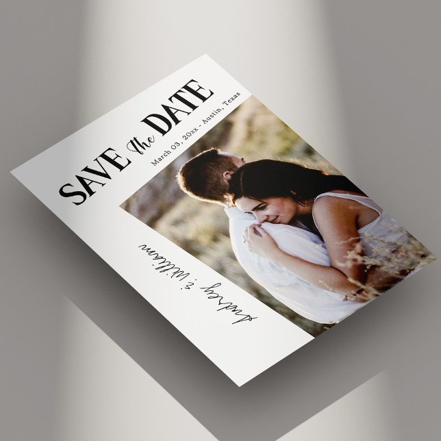 Modern Slanted Photo Save the Date Card Minimalist (Modern Slanted Photo Save the Date Card Minimalist Personalized)