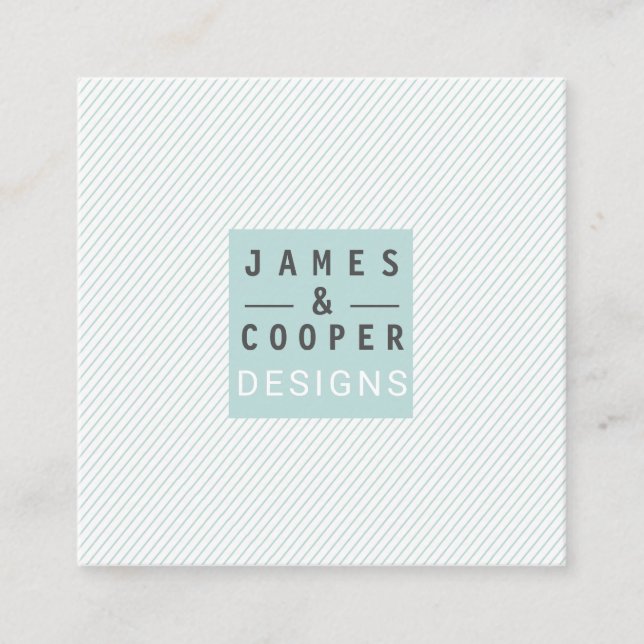 Modern Slanted Stripe Teal|White Elegant Designs Square Business Card (Front)