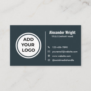 Modern Slate Blue Logo Contact Business Card