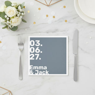 Modern slate Blue minimal Vertical Date Wedding Napkin