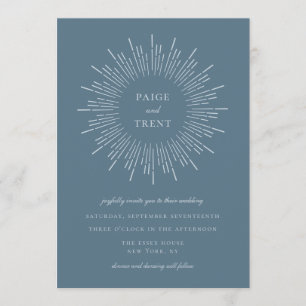 Modern Slate Blue Sunburst Frame Wedding Invitation