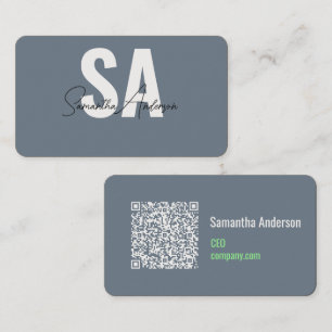 Modern Slate Grey & Mint Green Business Card   QR 