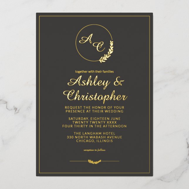 Modern Slate Grey Monogram Photo Wedding Gold (Front)