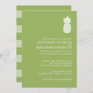 Modern Slate Stripes Pineapple Wedding green Invitation