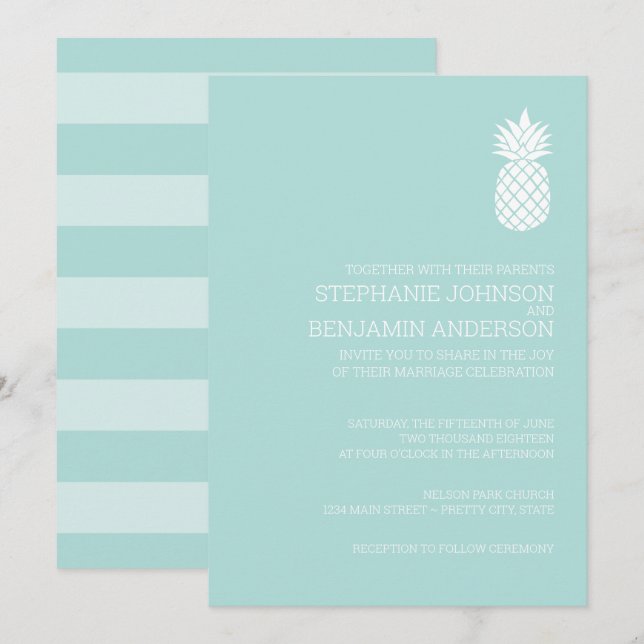Modern Slate Stripes Pineapple Wedding Invitation (Front/Back)