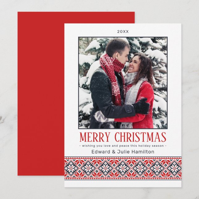 Modern Slavic Folk Art Poinsettia | Photo Holiday Card (Front/Back)