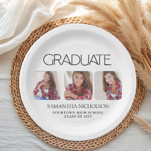 Modern Sleek 3-Photo Graduation Paper Plate
