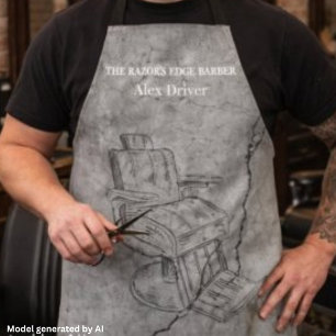 Modern Sleek Black and Grey Barbershop  Photo Apron